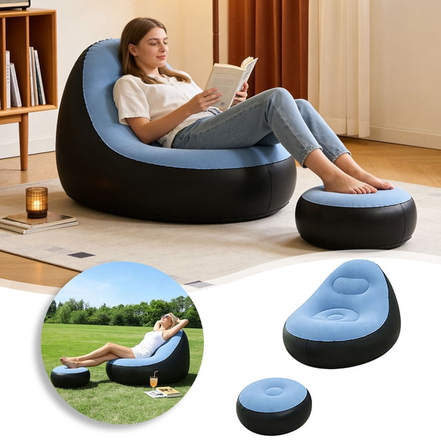 WIHJ Inflatable With Flocking Comfortable Adult Inflatable Vinyl Folding Recliner/air Mattress With Footstool And Air Suitable For Indoor And Outdoor Living