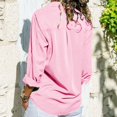 thumbnail image 4 of Women Casual Solid Long Sleeve Turn Down Collar Pockets Button Front Shirt Tops, 4 of 6