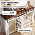 thumbnail image 3 of AECOJOY 55'' Rattan Sideboard Buffet Cabinet with 4 Drawers, 2-Sliding Doors Wicker Kitchen Storage Cabinet for Dining Room, Living Room in Cream White, 3 of 9