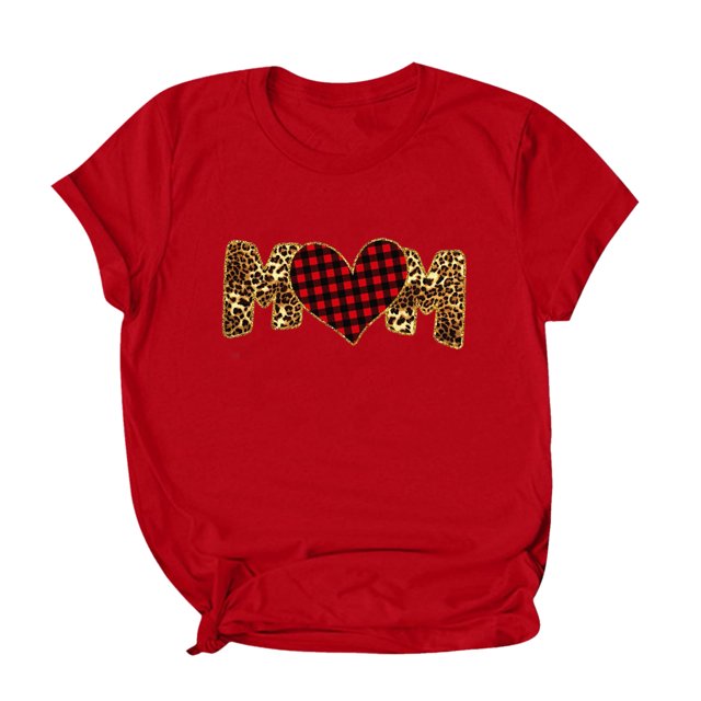 Pompotops Blouse Mode Femme Fête des Mères Imprimé Lettre Cœur Col Rond Manches Courtes
