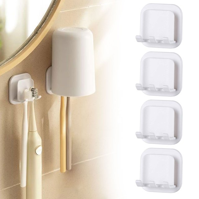 SuChun Spoon And Lid Rest 4Pack Toothbrush Holder For Bathroom Wall Mounted Toothbrush Holder Adhesive Toothbrushes Organizer Plug Socket Holders Shower White White