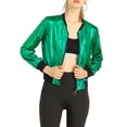 thumbnail image 1 of INSPIRE CHIC Women's Costume Stand Collar Metallic Zip Crop Length Bomber Jacket, 1 of 4