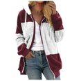 thumbnail image 2 of EGNMCR Womens Winter Fuzzy Fleece Jacket Hooded Drawstring Color Block Patchwork Cardigan Zipper Pullover Coats Outerwear with Pockets, 2 of 5