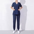 thumbnail image 3 of Pisexur Ensemble de Sarraus pour Femmes, Uniforme Médical Uni Extensible, Ensemble de Sarrau, Haut à Col en V à Manches Courtes, Pantalon Jogger Fuselé Cargo, 3 of 3