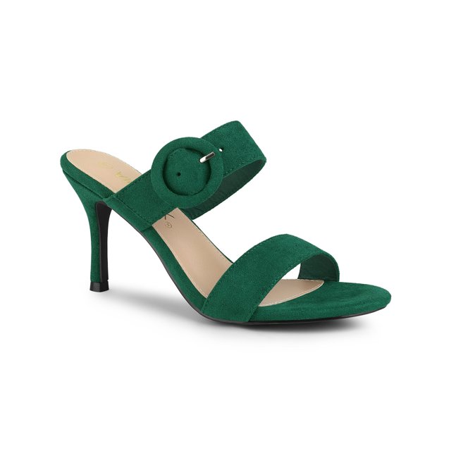 BLISSFUL STEP Women's Buckle Stiletto Heels Slide Sandals