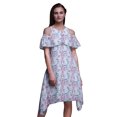 thumbnail image 1 of Bimba Blue Watercolor Printed Womens Cold Shoulder Tunic Party Round Neck Shift Dress - Small, 1 of 6