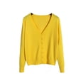 thumbnail image 1 of Innerwin Cardigan Sweater V Neck Ladies Coat Fall Solid Color Loose Outwear Yellow 3XL, 1 of 2