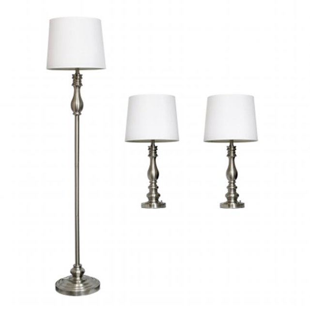 Elegant Designs Ensemble de Trois Lampes 2 Lampes de Table & 1 Lampe de Sol, Acier Brossé