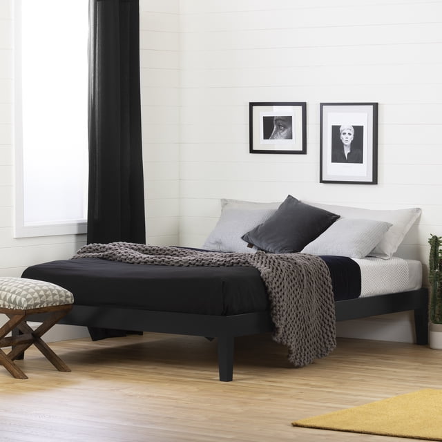 South Shore Vito Queen Solid Wood Platform Bed, in Pure Black