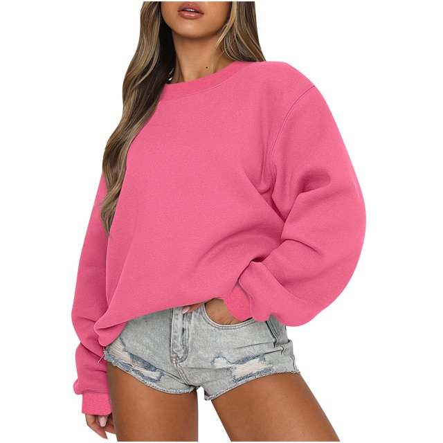 Yuyuzo Chandails en Molleton Basiques pour Femmes Manches Longues Chandail Col Rond Couleur Unie pour Femmes Coupe Décontractée