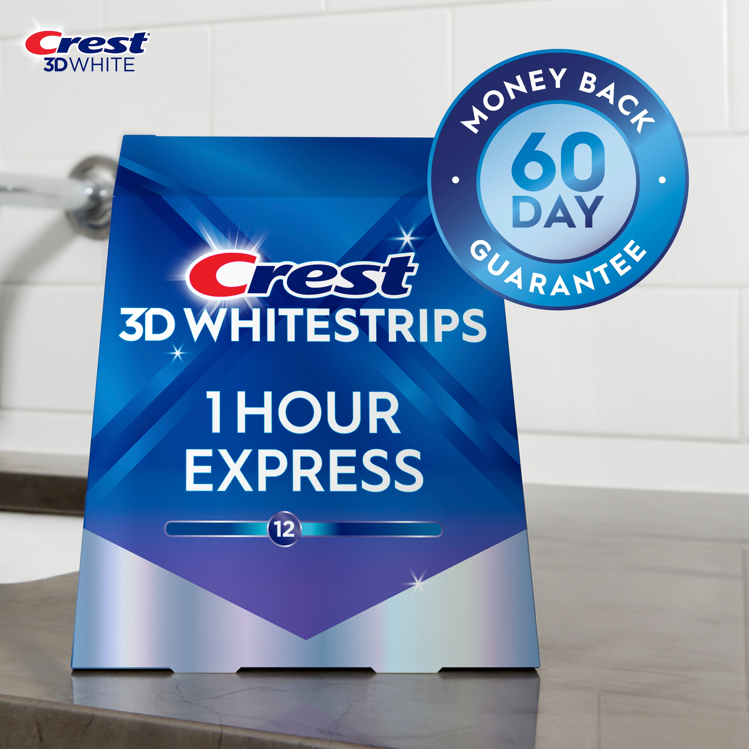 Crest 3D Whitestrips 1 Hour Express At-home Teeth Whitening Kit, 10 Treatments, 12 Levels Whiter