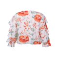thumbnail image 3 of Women Button-down Ruffle Shirt Solid Color V-neck Long Sleeve Blouse, 3 of 6