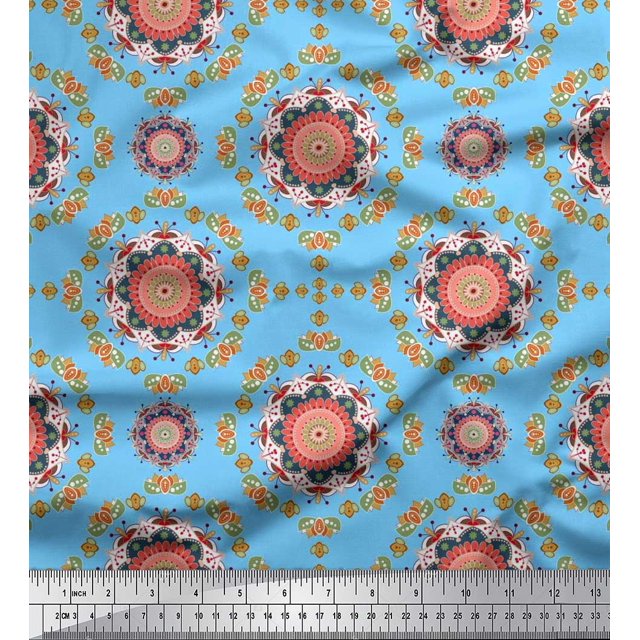 Soimoi Rayon Fabric Floral Mandala Print Sewing Fabric Yard 56 Inch Wide