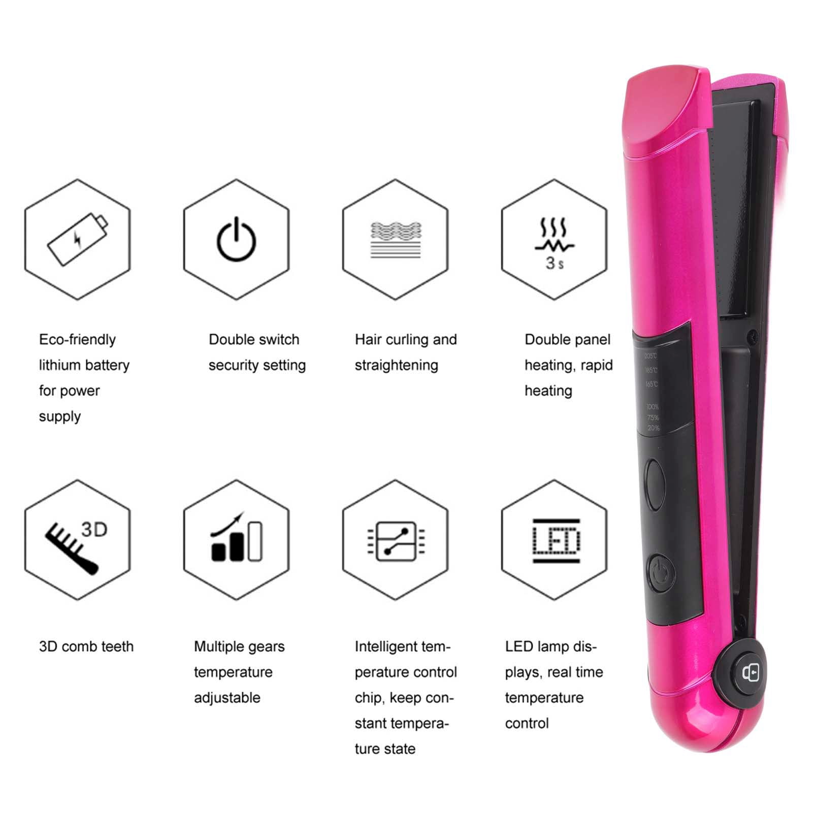 Hair Straightener, Ceramic Ion Hair Straightener With LED Display Mini Straightener Straightener Curler Cordless Fast Heating