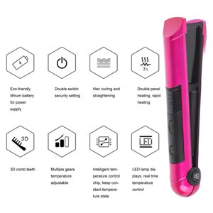 Hair Straightener, Ceramic Ion Hair Straightener With LED Display Mini Straightener Straightener Curler Cordless Fast Heating