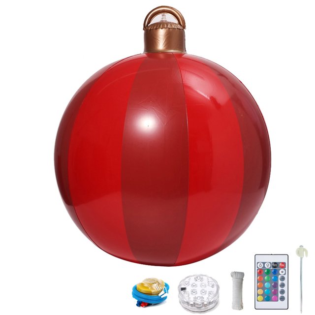 Christmas Light Up PVC Inflatable Ornaments Ball 24 Inch Large Decorated Ball with Built-in LED for Indoor Outdoor Decorations