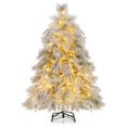 thumbnail image 1 of Patiojoy 4.5 FT Snow Flocked Christmas Tree Hinged Pre-lit Xmas Tree with Branch Tips Warm White LED Lights, 1 of 10