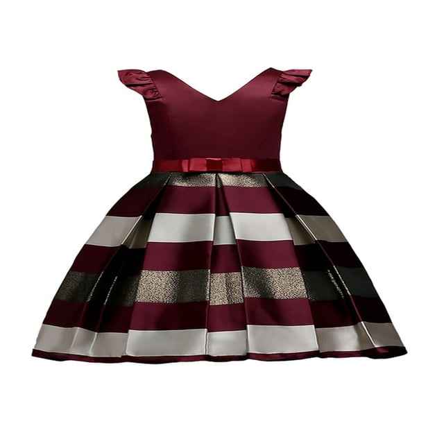Robe de Fête Formelle à Rayures avec Nœud de Princesse pour Tout-Petites Filles