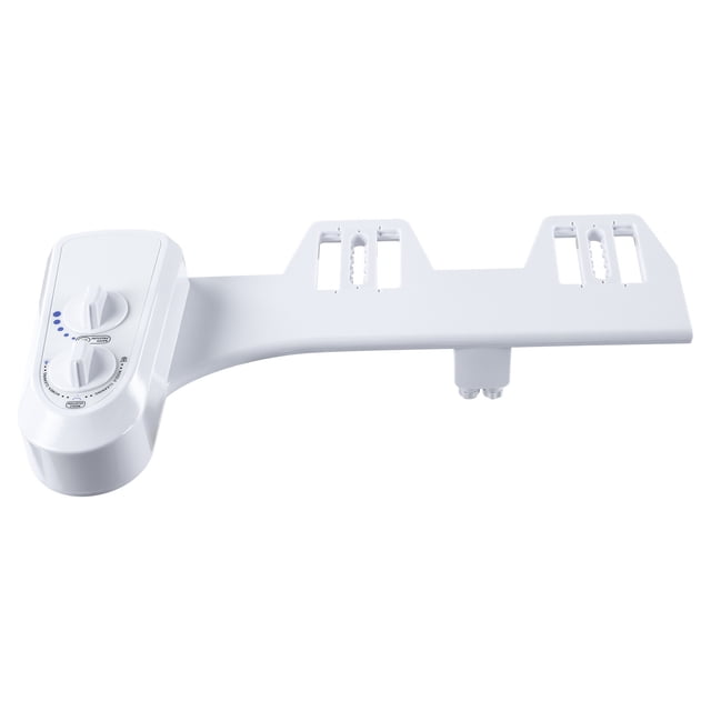 Bidet Toilet Seat Attachment with fresh water sprayer, featuring cool temperature control, dual-nozzle cleaning, and adjustable pressure. The non-electric design includes a feminine wash function and a sleek, compact structure compatible with most standard toilets. Made from durable ABS material, it is easy to install and promotes a sanitary lifestyle.