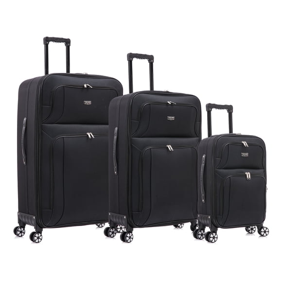 TOSCANO Gestore 3-Piece Softside Lightweight Luggage Set (21/28/32"), 4-Wheels Spinner, Expandable - Black