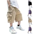 thumbnail image 5 of Short Cargo Ample pour Garçon, Jambe Droite, Short Cool, Poche à Rabat, Short à Lettres Patchées, Violet, 13-14 Ans, 5 of 5