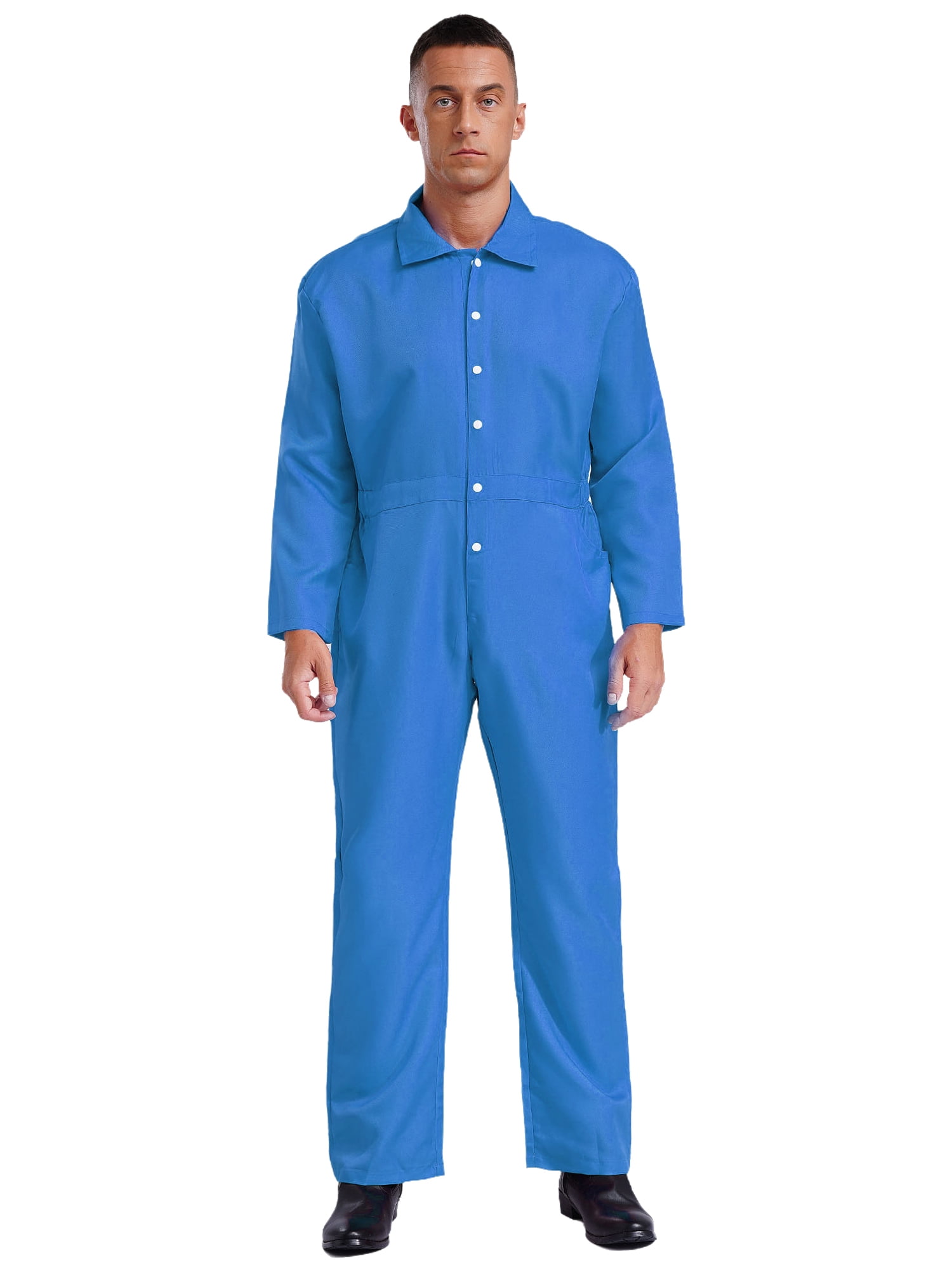 Runhomal Men's Long Sleeve Coveralls Dustproof Durable Button Up Work Overalls Jumpsuits Workwear Blue XXL