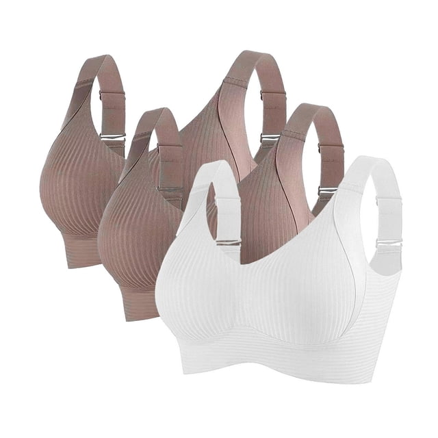 3 Pack Women Plus Size Push-Up Bras No Underwire T-Shirt Bralettes Ribbed Full Coverage Sports Everyday Bras Multicolor, 42/95BCD