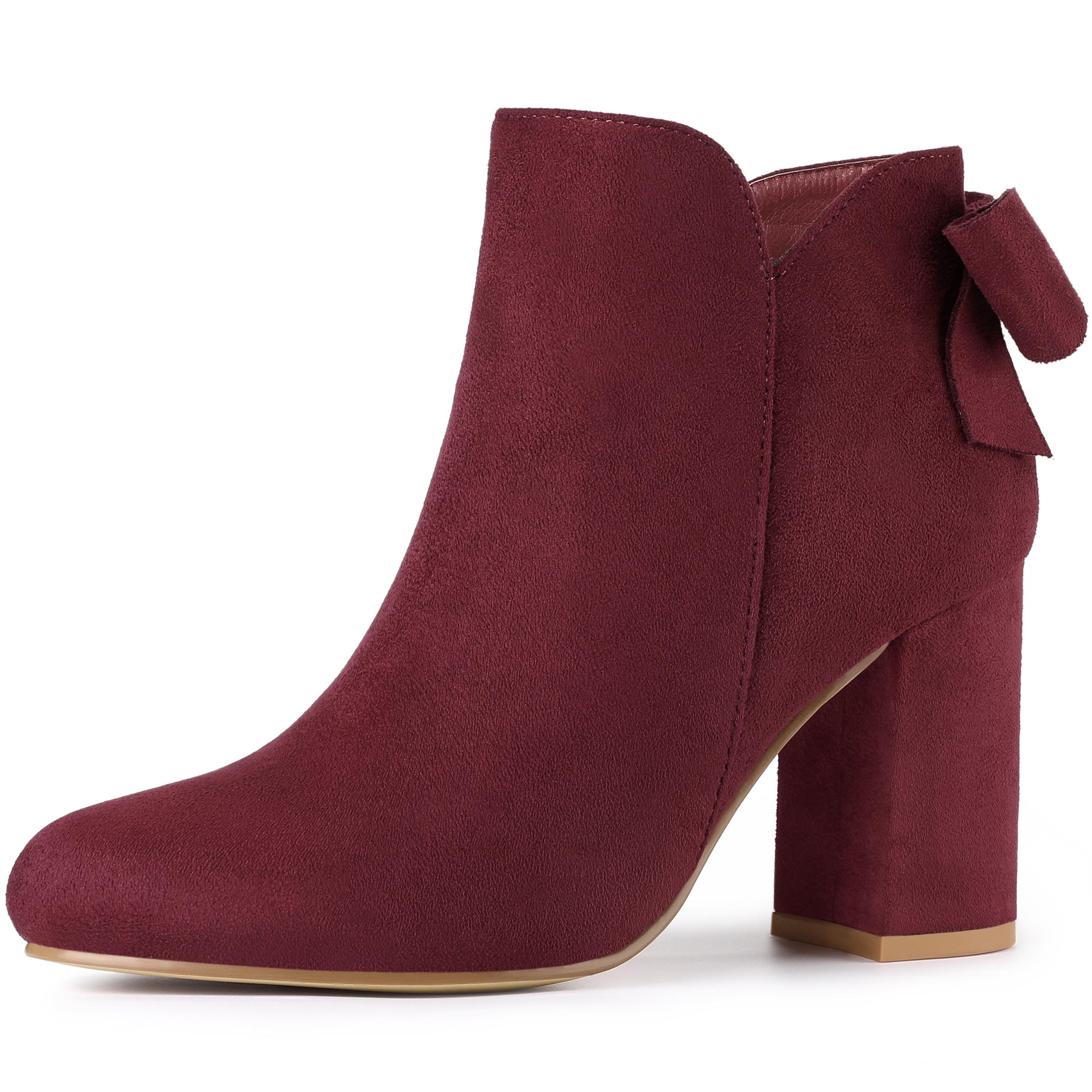 Unique Bargains Women's Round Toe Bow Decor Chunky Heel Ankle Boots