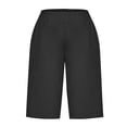 thumbnail image 4 of Timegard Womens Shorts Cotton Linen Elastic Waist Solid Color Summer Knee Length Trousers with Pockets, 4 of 5