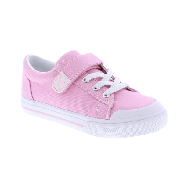 FOOTMATES Jordan Strap Canvas Flats Boys and Girls Shoes - Tennis Sneakers with Wide Toe Box, Custom-Fit Insoles, Vulcanized Outsoles - Bubblegum, 1 Little Kid (4-8 Years)