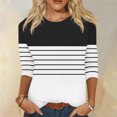 thumbnail image 2 of Chandail de Compression Femme Manches 3/4 Hauts pour Femmes Col Ras du Cou Décontracté Tendance Chandail Blouses Mode Automne T-Shirts Rayés Tunique Basique Hauts S-9 Gris Foncé S, 2 of 4