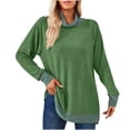 thumbnail image 2 of Timegard Tops for Women High Neck Long Sleeve Side Split Color Block Tshirts Fall Casual Loose Tops, 2 of 3