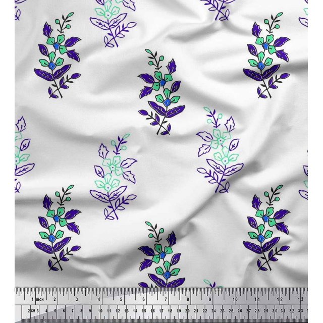 Soimoi Rayon Crepe Fabric Leaves & Floral Block Print Fabric by Yard 46 Inch Wide