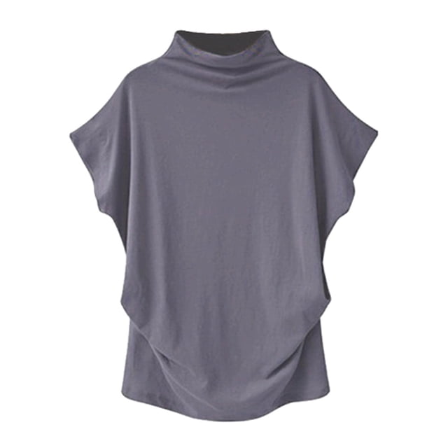 AMERTEER Blouse Décontractée en Coton à Manches Courtes et Col Roulé pour Femmes, Grande Taille