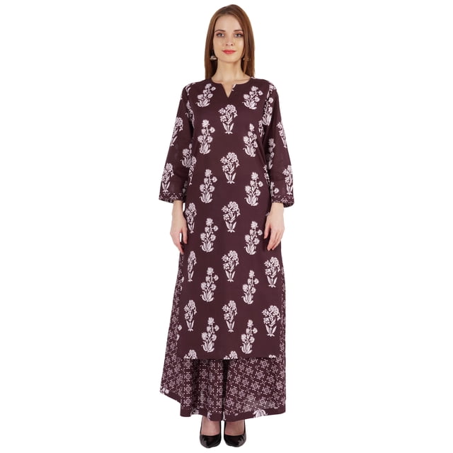 Phagun Ensemble Kurti et Jupe Ethnique Indien en Coton pour Femmes Tenue de Fête Robe Imprimée Tenue Traditionnelle