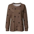 thumbnail image 3 of LUXUR Tee-Shirt Femme Col Rond Manches Longues T-shirt Chandail en Molleton Pull Imprimé Étoiles Khaki 5TG, 3 of 6