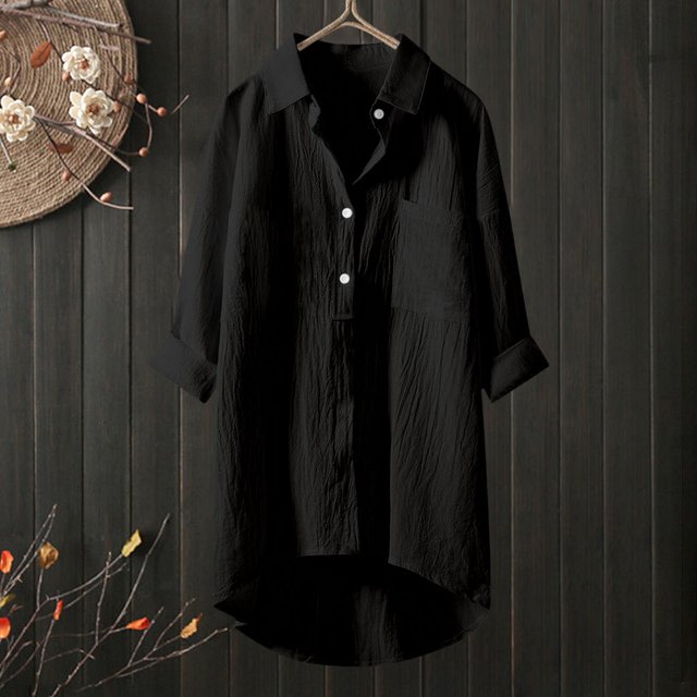 Weiqiqre Womens Spring Tops Oversized Linen Shirts Blouses Tops Long Sleeve High Low Button Up Shirts