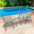 thumbnail image 4 of Gymax Ensemble Bistro de Patio en Rotin 3 Pcs Ensemble de Mobilier de Conversation avec Coussins Turquoise, 4 of 10