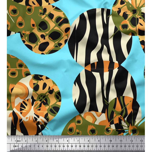 Soimoi Blue Poly Georgette Fabric Leopard & Wild Animal Skin Print Fabric by Yard 52 Inch Wide