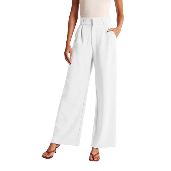 Clearance! Hontri Women Wide Leg Pants for Women Work Business Casual High Waisted Dress Pants Flowy Trousers Office Dress Pants Women White S