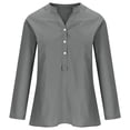 thumbnail image 4 of RKSTN Womens Tops Cotton and Linen V-Neck Long Sleeve Three Buttons Plus Size Tops Loose Fit Solid Color Basic Breathable Summer Tops Blouses, 4 of 5