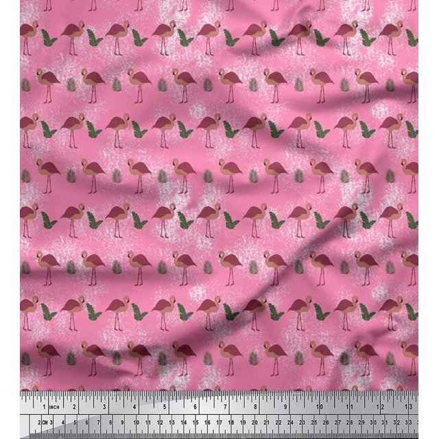 Soimoi Rayon Fabric Check,Tropical Leaves & Flamingo Bird Fabric Prints by Yard 56 Inch Wide
