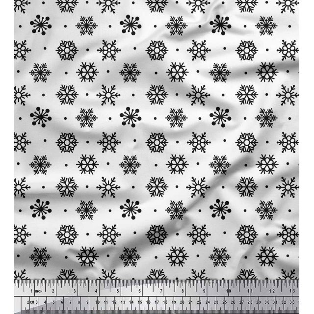Soimoi polyester Crepe Fabric Dot & Snow Flakes Floral Printed Fabric 1 Yard 42 Inch Wide