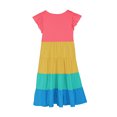 thumbnail image 4 of Besolor Bambin Bébé Filles Été Midi Robe Col Rond Volant Manches Couleur Bloc Étagé une Ligne de Plage Fluide Partie Robe, 4 of 5