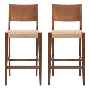 Linon Patty Bois 2 Tabourets en tons Toile tissée main 2 dans la peau brune