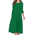 thumbnail image 2 of TopLLC Robe à Manches Longues Col Rond Longueur Genou Mode Femme Confortable Bouton Col en V Couleur Unie Robe Décontractée Blouse Femme en Liquidation, 2 of 9