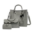 thumbnail image 1 of Ensemble de 3 Pcs Sacs Seau à Bandoulière en PU pour Femmes, Mode, Perles, Pompon (Gris), 1 of 5