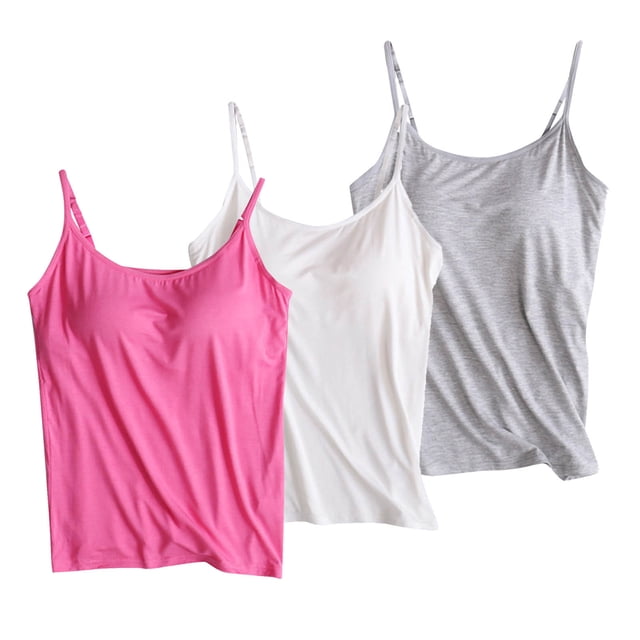 Timegard Womens Tank Tops with Built in Bras Scoop Neck Adjustable Spaghetti Strap Comfy Bottom Camis