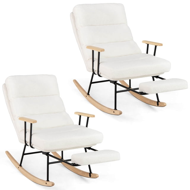 Costway Lot de 2 Chaises Berçantes pour Chambre de Bébé avec Dossier Réglable à 5 Niveaux et Repose-Pieds Rétractable