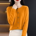 thumbnail image 1 of Baberdicy Haut en Tricot Uni pour Femme, Cardigan à Col Rond Ouvert à l'Avant, Cardigan Uni à Col Rond, Chandail en Tricot Décontracté, Haut de Tous les Jours Orange m, 1 of 5